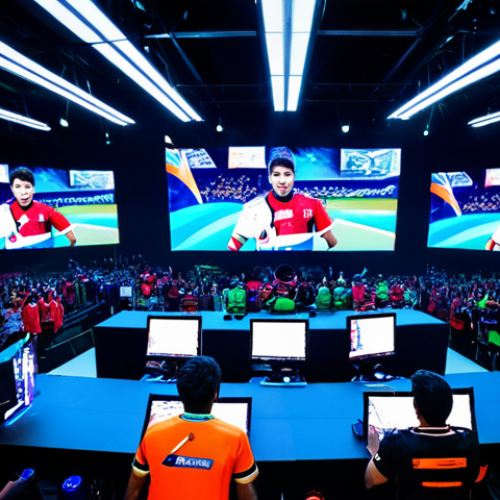Home 23 **
"A professional Eternal Return esports team, composed of diverse Latin American players (Brazilian, Argentinian, Mexican), fully clothed in team jerseys, intensely focused on their computer screens during a tournament match on stage. Bright stage lighting, excited crowd in the background, displaying the game interface on large screens. safe for work, appropriate content, modest clothing, perfect anatomy, natural proportions, professional esports scene, family-friendly"
**
