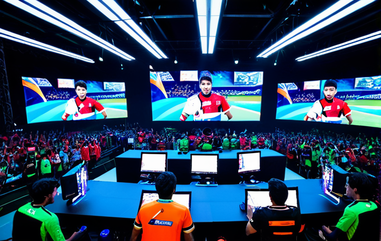 **

"A professional Eternal Return esports team, composed of diverse Latin American players (Brazilian, Argentinian, Mexican), fully clothed in team jerseys, intensely focused on their computer screens during a tournament match on stage. Bright stage lighting, excited crowd in the background, displaying the game interface on large screens. safe for work, appropriate content, modest clothing, perfect anatomy, natural proportions, professional esports scene, family-friendly"

**