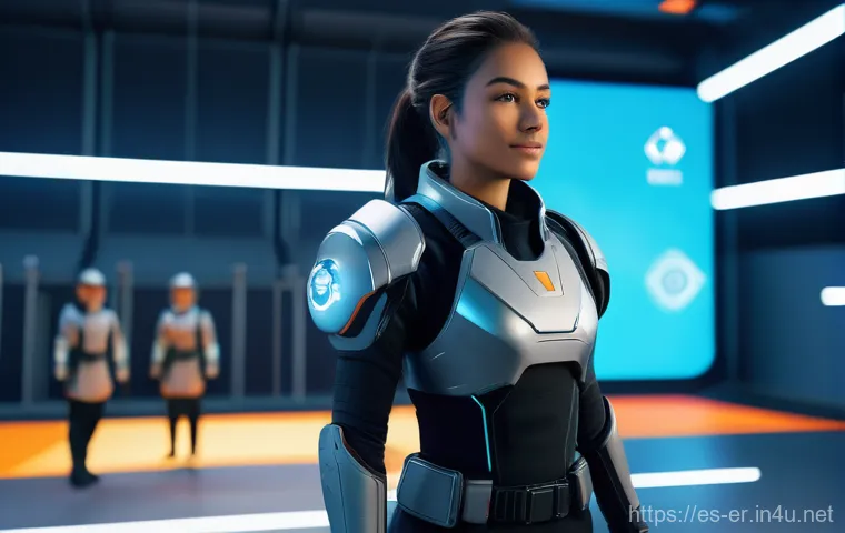 이터널리턴 신규 유저 캠페인 - A cheerful female "Test Subject" character, with a friendly expression, standing in a brightly lit, ...