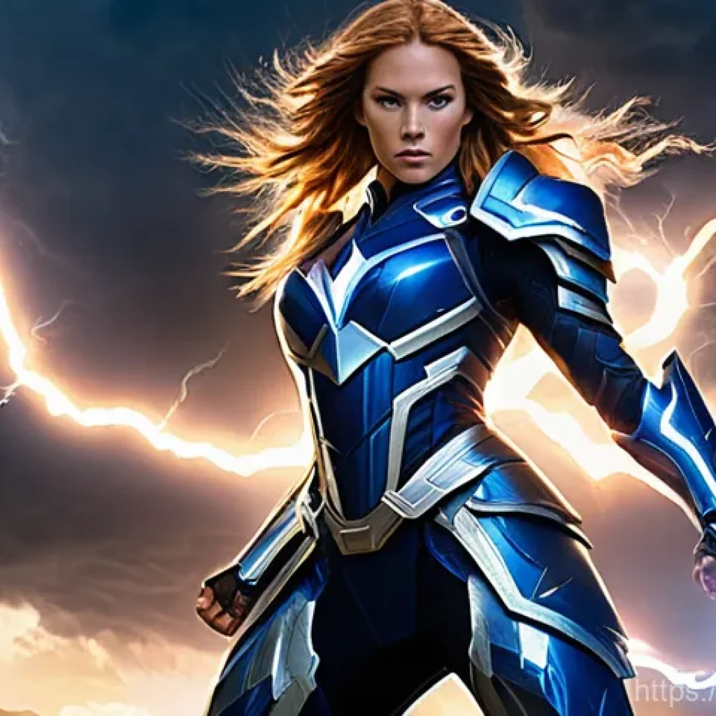 이터널리턴 캐릭터 코스튬 평가 - **Prompt:** A powerful female warrior named Barbara, envisioned as a "Thunder Goddess." She stands i...