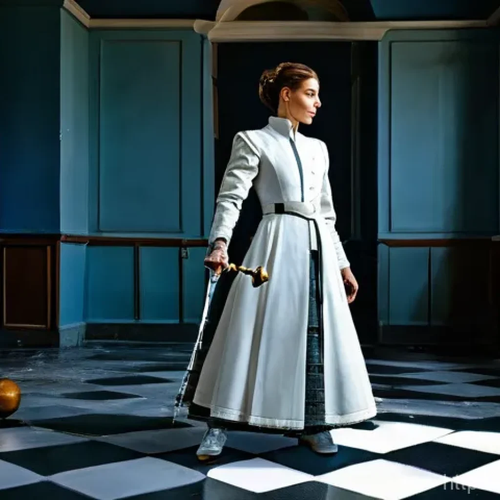 이터널리턴 팬아트 공모전 - **Prompt for Adela in the Hospital Zone:**
    "A dynamic and elegant full-body portrait of Adela, t...