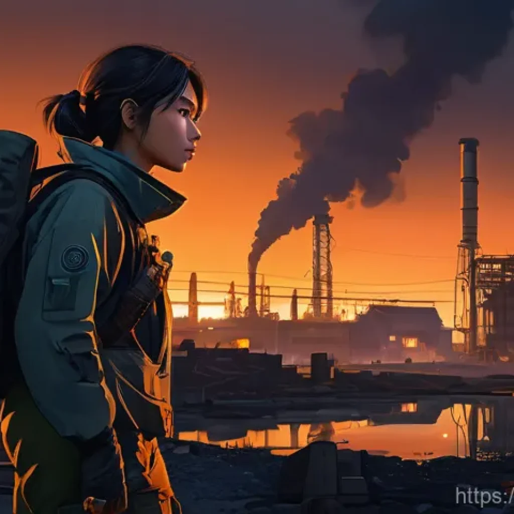 이터널리턴 대규모 업데이트 리뷰 - **"Lumia Island's Transformed Factory Zone at Dusk"**
    A lone female character, **Aya**, dressed ...