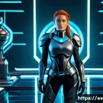 이터널리턴 캐릭터 티어 비교 - A dynamic full-body shot of Adela from Eternal Return, gracefully commanding the battlefield on Lumi...