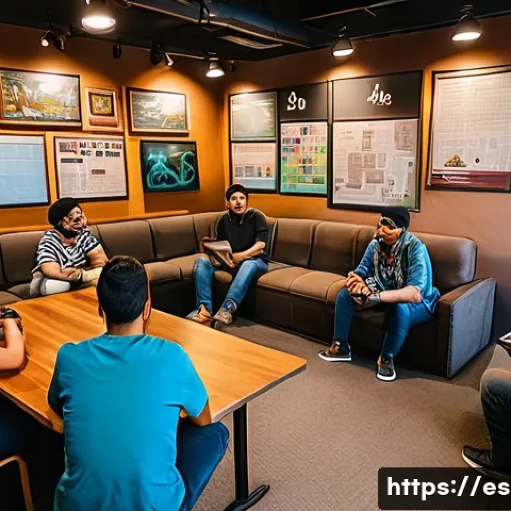 이터널리턴 팬 커뮤니티 운영 가이드 - A cozy and inclusive gaming community room featuring diverse players of different ages, genders, and...