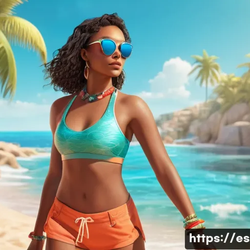 이터널리턴 스킨 전용 이벤트 - A dynamic scene of a female character in Eternal Return wearing a stylish summer-themed skin with vi...