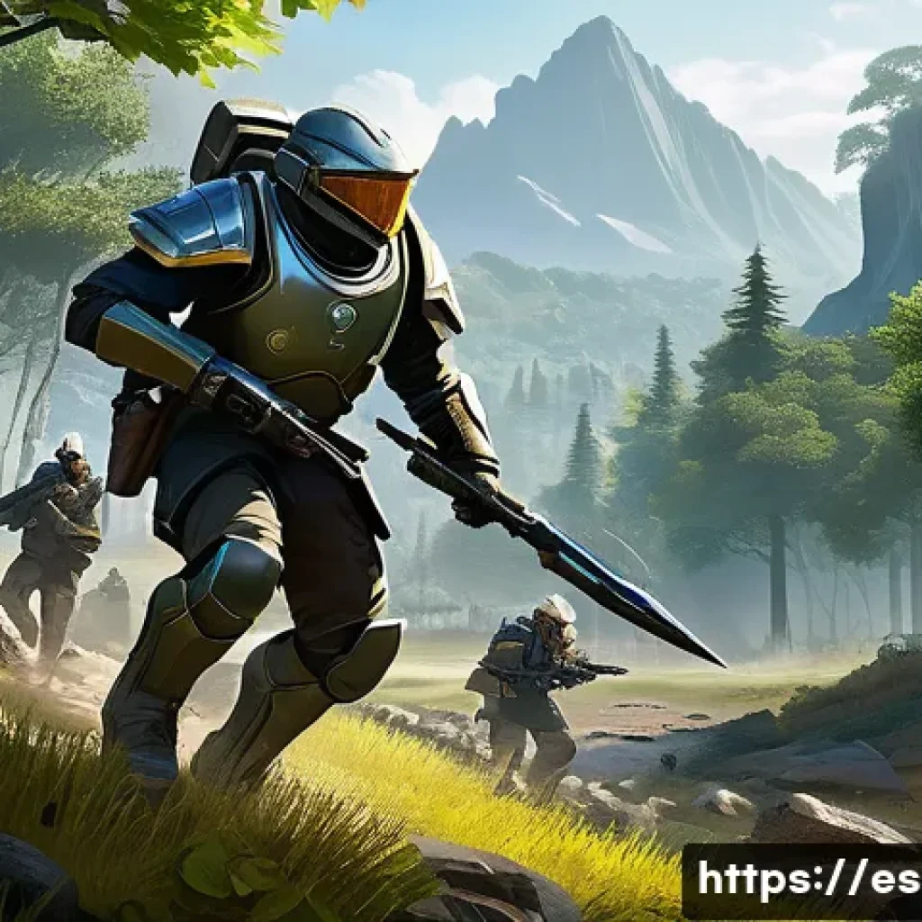 이터널리턴 협동 모드 승리법 - A dynamic team of four diverse characters in a lush, strategic battlefield environment, each clearly...