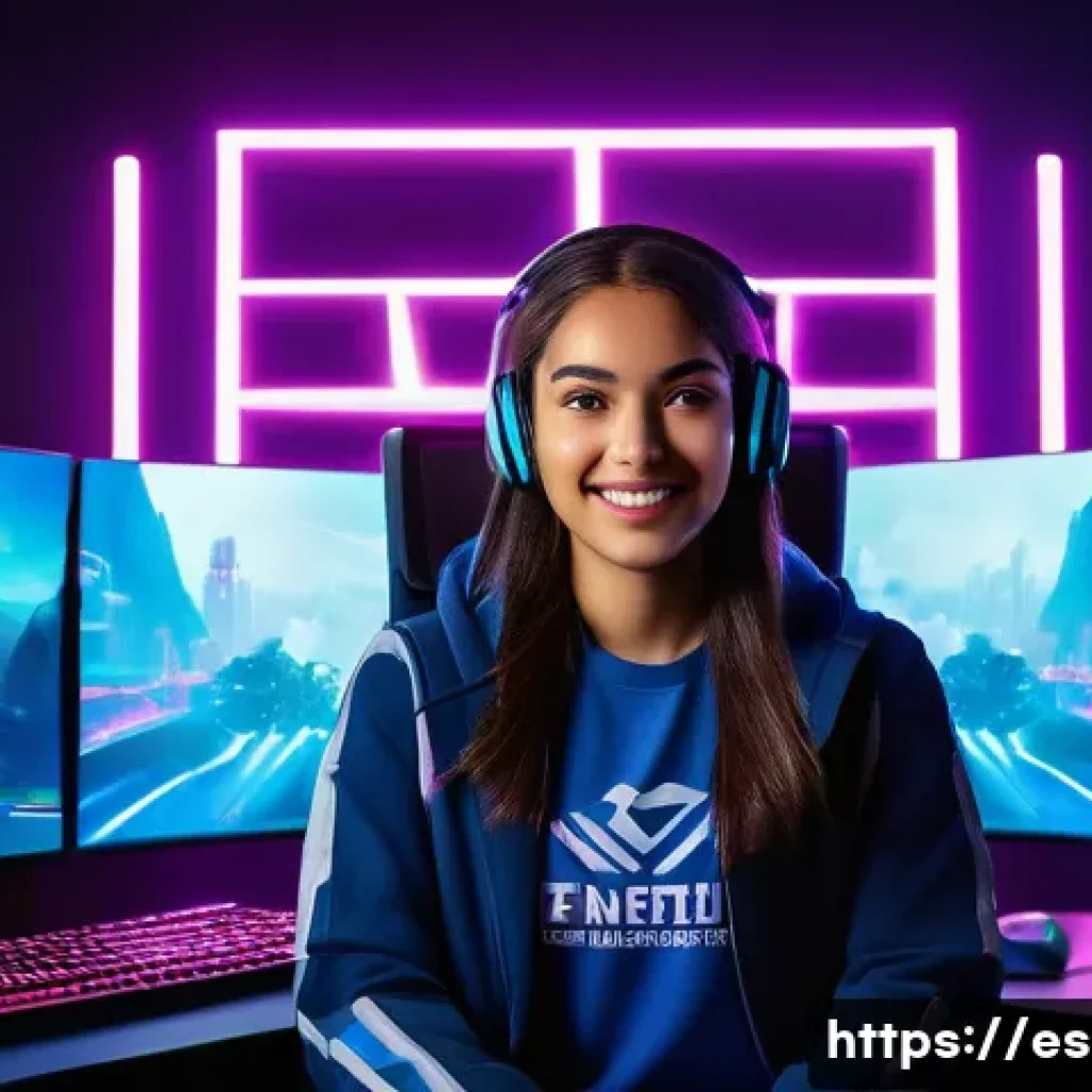 이터널리턴 사전 등록 혜택 - A dynamic gaming scene featuring a confident young Hispanic female gamer in casual stylish attire, s...