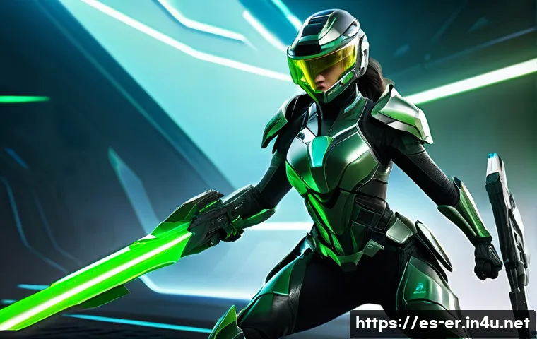 이터널리턴 유료 콘텐츠 활용 - A dynamic and intense battle scene in a futuristic arena inspired by Eternal Return, showcasing a sk...