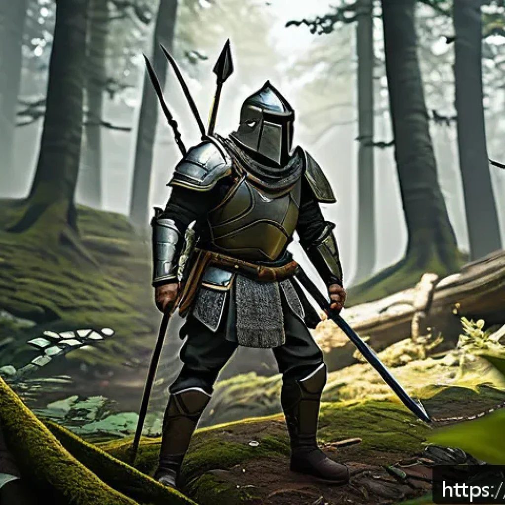 이터널리턴 기본 장비 제작법 - A tactical survival game character dressed in lightweight armor made from wood and fabric, holding a...