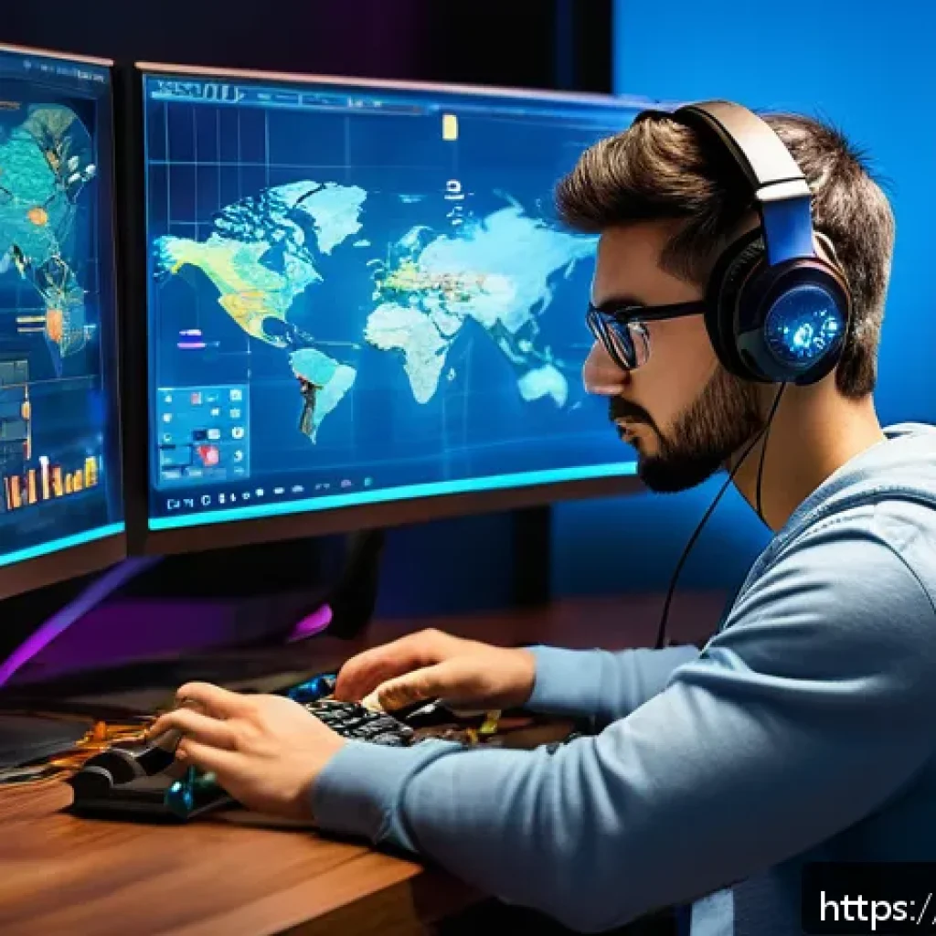 이터널리턴 인기 유튜버 추천 - A dynamic digital art scene showing a skilled gamer analyzing a complex strategy map of Eternal Retu...