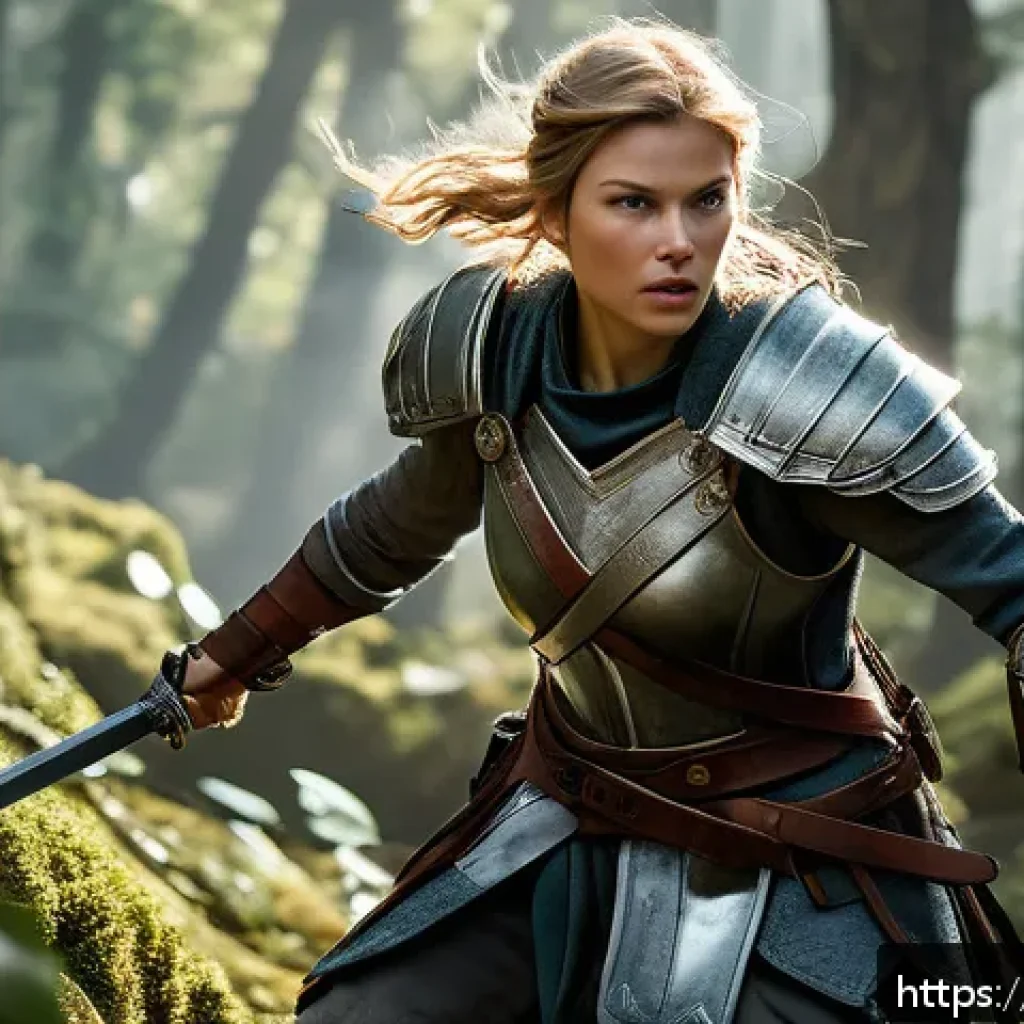 이터널리턴 강의 콘텐츠 제작 - A dynamic battle scene featuring Freya, a female warrior with high mobility and sustained physical d...