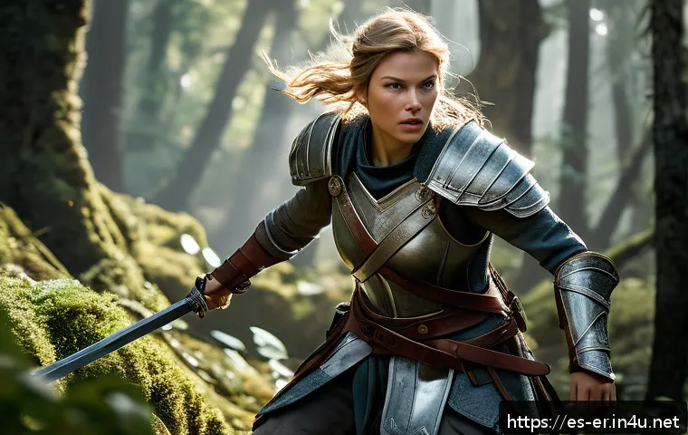 이터널리턴 강의 콘텐츠 제작 - A dynamic battle scene featuring Freya, a female warrior with high mobility and sustained physical d...