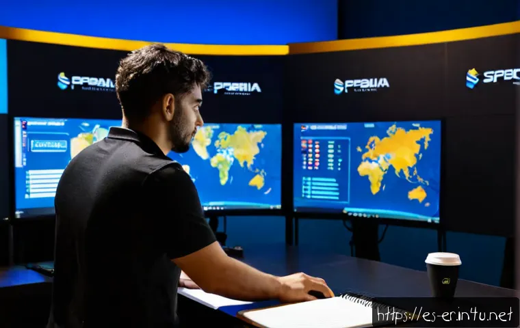 이터널리턴 토너먼트 경기 분석 - Photorealistic esports tournament match analysis in a modern Madrid studio, two Spanish-speaking com...