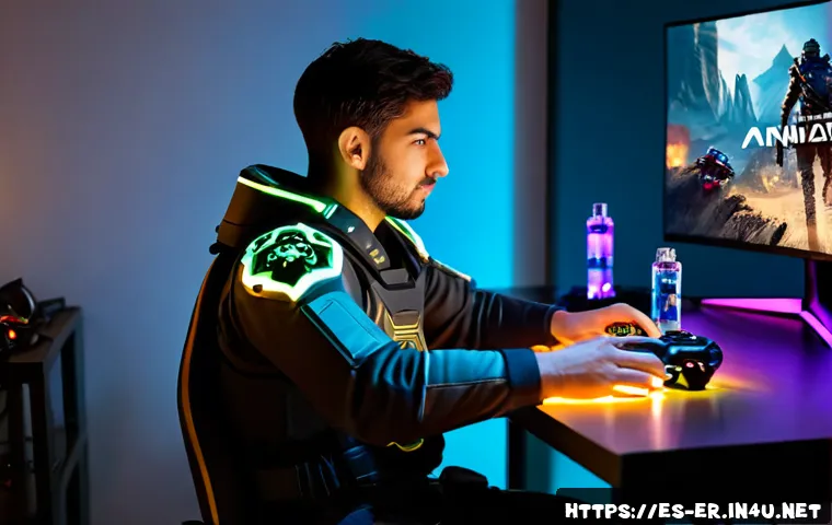Home 30 이터널리턴 캐릭터별 아이템 활용 - Photorealistic Spanish esports player at a clean gaming desk, carefully comparing three glowing fant...